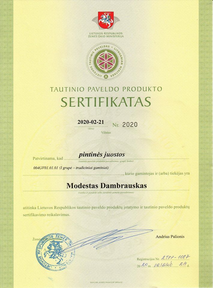 tautinio paveldo produkto sertifikatas
